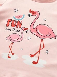 Young Girl Letter & Flamingo Print Sleep Tee & Sleep Shorts