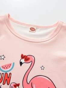 Young Girl Letter & Flamingo Print Sleep Tee & Sleep Shorts