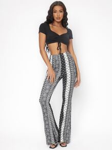 SHEIN Tall Striped & Geo Print Flare Leg Trousers - Multicolor - View 6