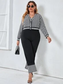 Bộ thời trang Plus Size Nút răng cưa Thanh lịch - Đen và trắng - Xem 1