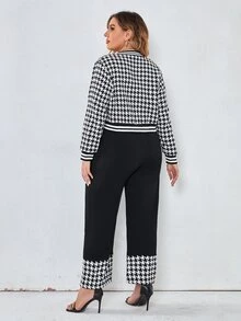 Bộ thời trang Plus Size Nút răng cưa Thanh lịch - Đen và trắng - Xem 2