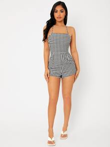 SHEIN PETITE Áo liền quần nữ Lộ Lưng Ren lên Kẻ sọc Gợi cảm - Đen và trắng - Xem 6