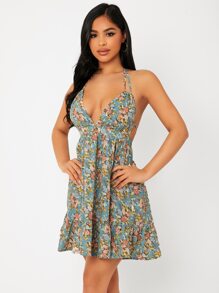 SHEIN PETITE Floral Print Backless Dress - Multicolor - View 5