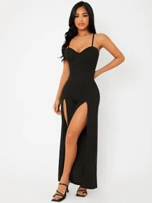 SHEIN PETITE Split Hem Cami Jumpsuit - Black - View 3