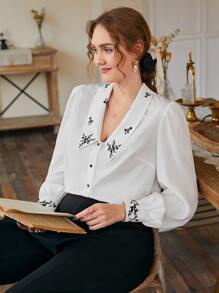SHEIN Frenchy Plus Floral Embroidery Shirt - White - View 1