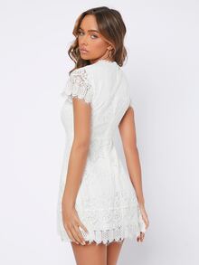 SHEIN PETITE Lace Mock Neck Fitted Dress - White - View 2