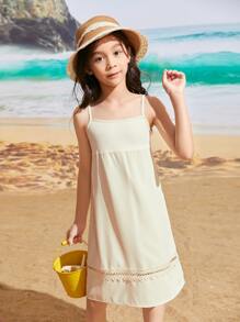 Girls 1pc Guipure Lace Insert Cami Dress - Apricot - View 4