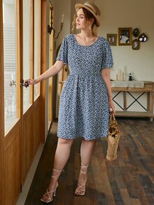 SHEIN Unity Đầm Plus Size Buộc lại Họa tiết hoa Boho - Nhiều màu - Xem 4