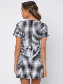 SHEIN PETITE Gingham Button Through Dress - Black and White - View 2