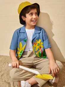 SHEIN 男孩字母和花卉圖案襯衫