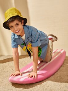 SHEIN 男孩字母和花卉圖案襯衫