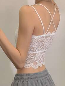 女士时尚蕾丝吊带背心 - 白色 - 查看 2