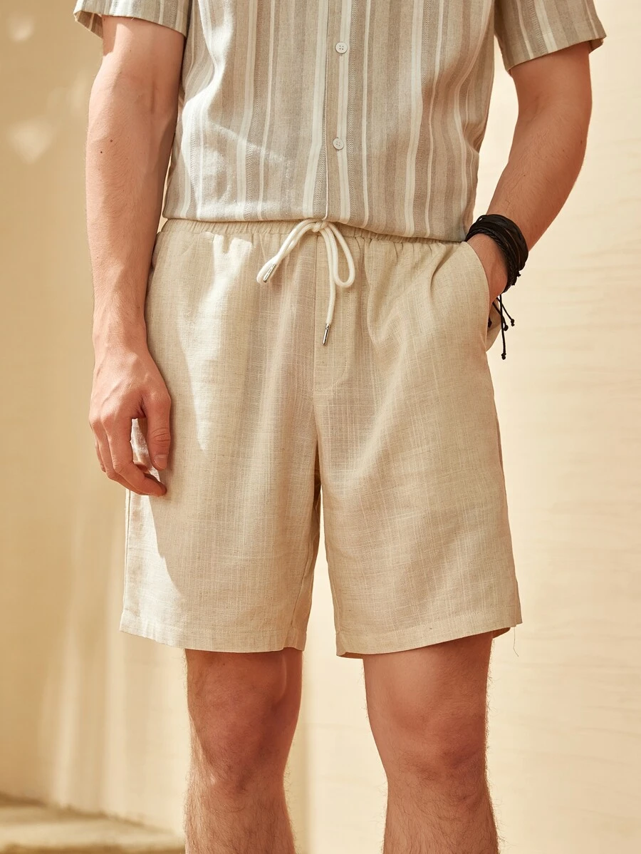 Manfinity NXTstreet Nam Chất rắn Quần short dây kéo - Màu Khaki - Xem 1