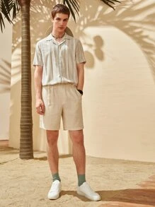 Manfinity NXTstreet Nam Chất rắn Quần short dây kéo - Màu Khaki - Xem 4
