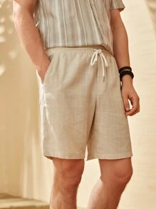 Manfinity NXTstreet Nam Chất rắn Quần short dây kéo - Màu Khaki - Xem 6