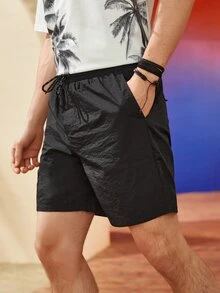 Manfinity 男士斜口袋素色短褲 - 黑色 - 查看 3