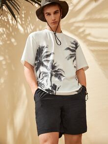 Manfinity 男士斜口袋素色短褲 - 黑色 - 查看 6