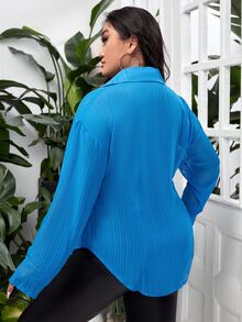 Plus Drop Shoulder Curved Hem Blouse - Blue - View 2