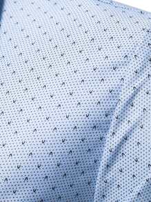 Manfinity Mode Men Allover Print Slim Fit Short Sleeve Button Up Graphic Light Blue Work Casual Shirt For Husband - Blue - View 5