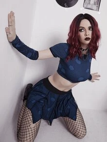 ROMWE PUNK Fishnet Overlay Asymmetrical Hem Skirt - Multicolor - View 6