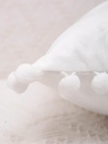 1pc Plain Pom Pom Trang trí Cushion Cover không có chất làm đầy - trắng - Xem 3