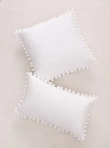 1pc Plain Pom Pom Trang trí Cushion Cover không có chất làm đầy - trắng - Xem 5