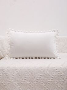 1pc Plain Pom Pom Trang trí Cushion Cover không có chất làm đầy - trắng - Xem 6