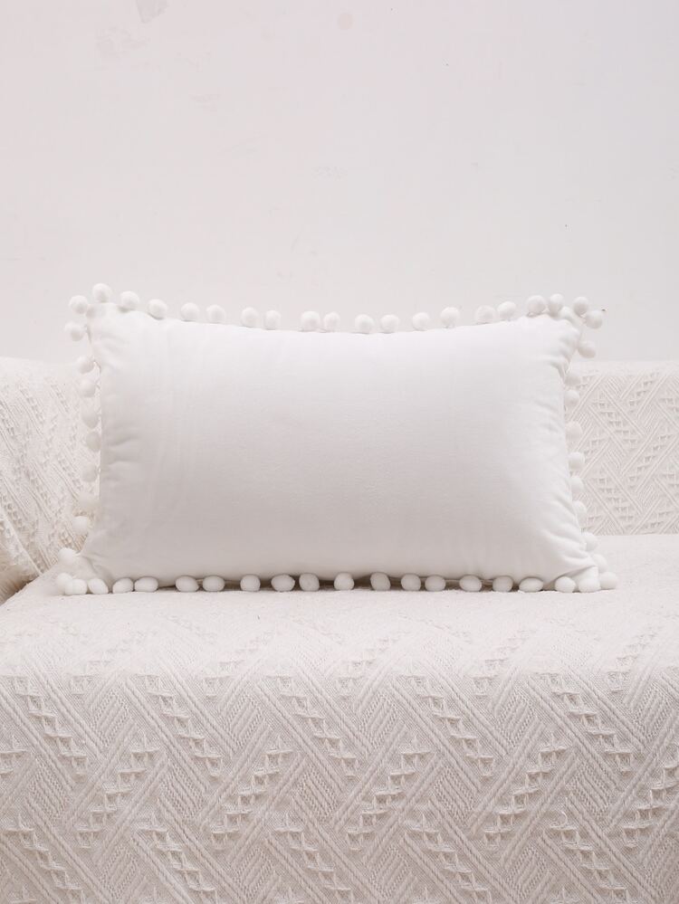 1pc Plain Pom Pom Decor Cushion Cover Without Filler