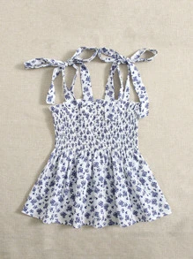 Soleia WYWH Women Vacation Allover Blommönster Knyt Skulder Volang Hem Peplum Top