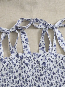 Soleia WYWH Women Vacation Allover Blommönster Knyt Skulder Volang Hem Peplum Top