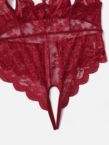 Plus Cut-out Lace Crotchless Teddy Bodysuit - Burgundy - View 4