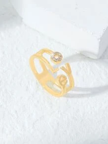 方晶鋯石字母圓環 - 金黃色 - 查看 1