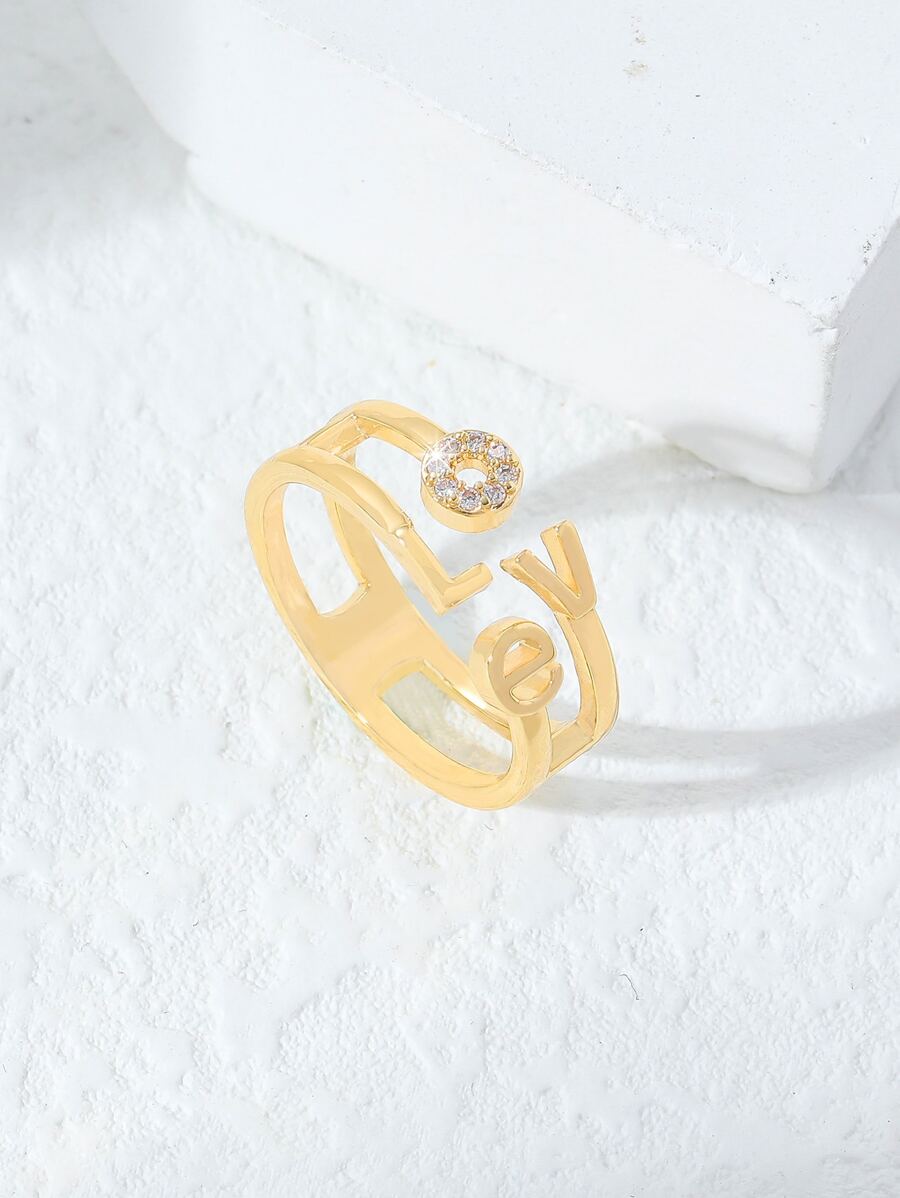 方晶鋯石字母圓環 - 金黃色 - 查看 1