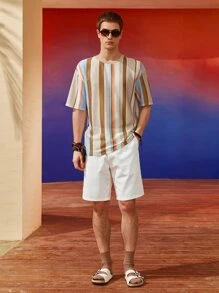 Manfinity RebelGame 宽松男士休闲纯色斜口袋短裤 - 白色 - 查看 4