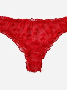 Plus Heart Pattern Sheer Mesh Lingerie Set - Red - View 5