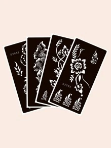 Tattoo Stencil Kit, 4Sheets Flower Print Tattoo Stencils For Women And Girls, Reusable Henna Stencils For Hand, Diy Tattooing Template, Tattoo Stickers For Face Paint Body Art - Black - View 3