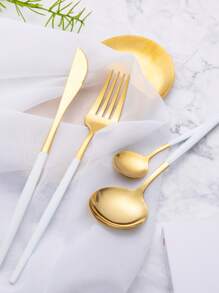 4 piezas set cubiertos de acero inoxidable - Blanco - Ver 4