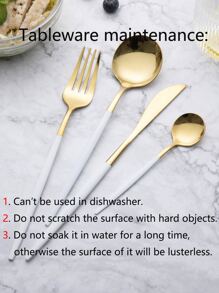 4 piezas set cubiertos de acero inoxidable - Blanco - Ver 6