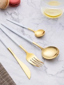 4 piezas set cubiertos de acero inoxidable - Blanco - Ver 7