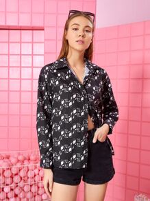 Noko 设计师商务休闲卡通图案落肩衬衫，办公室