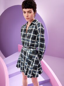 Fausto Osejo 设计师格子纽扣前衬衫和百褶裙套装 - 彩色 - 查看 3