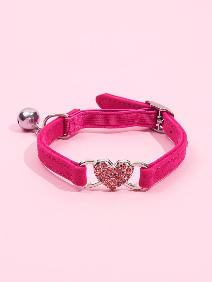 Rhinestone Heart Pet Collar - Màu Hồng Tươi - Xem 1