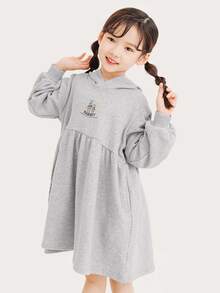 Vestido sudadera con gráfico de conejo y letras para niñas jóvenes - Gris Claro - Ver 3
