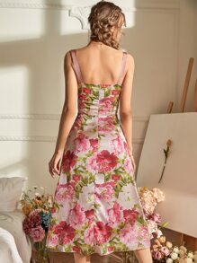 Abito con bretelle sottile con stampa floreale a fessura alta