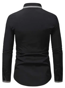 Manfinity Homme Men Contrast Houndstooth Trim Shirt - Black - View 2