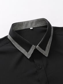 Manfinity Homme Men Contrast Houndstooth Trim Shirt - Black - View 3