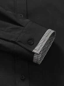Manfinity Homme Men Contrast Houndstooth Trim Shirt - Black - View 4