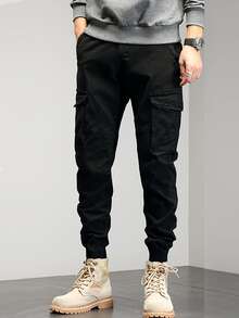 Manfinity Quần Nam Túi màu trơn Đường phố - màu đen - Xem 3