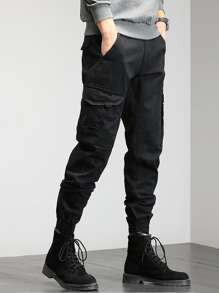 Manfinity Quần Nam Túi màu trơn Đường phố - màu đen - Xem 4