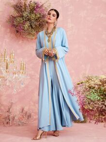 Al Najma Open Front Contrast Sequin Modest Long Sleeve Arabian Abaya - Baby Blue - View 5